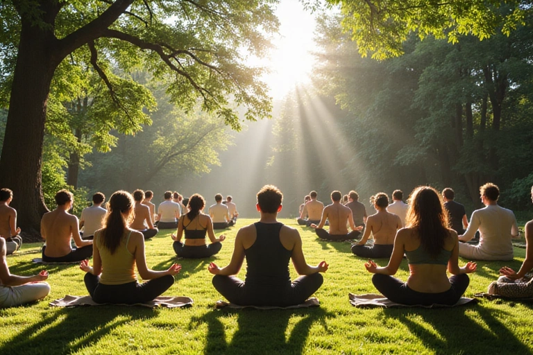 Group of diverse people meditating